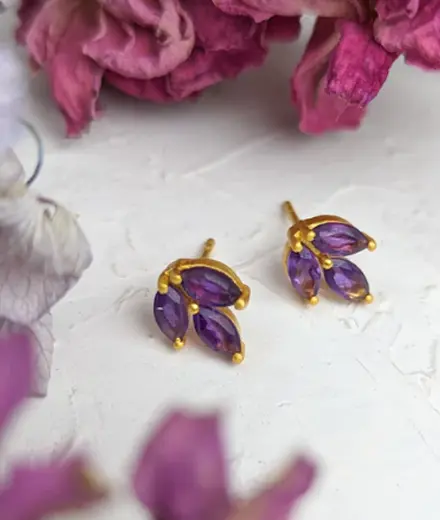 Amethyst Leaf Stud Earrings