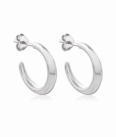 Crescent Hoop Earrings in Silver, Small