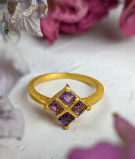 Faceted Amethyst Square Ring