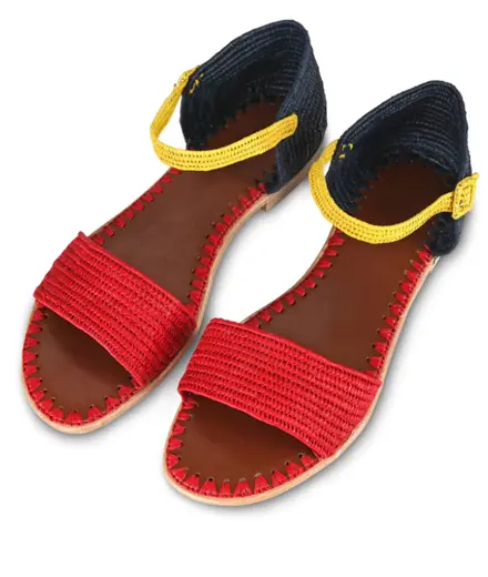 RAFFIA SANDAL (RED/BLUE WITH YELLOW)