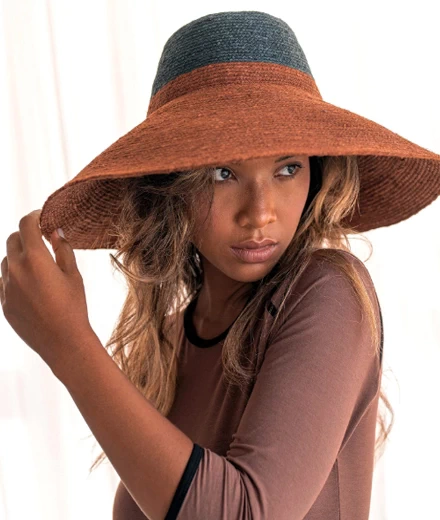 Riri Duo Jute Straw Hat, in Burnt Sienna & Black