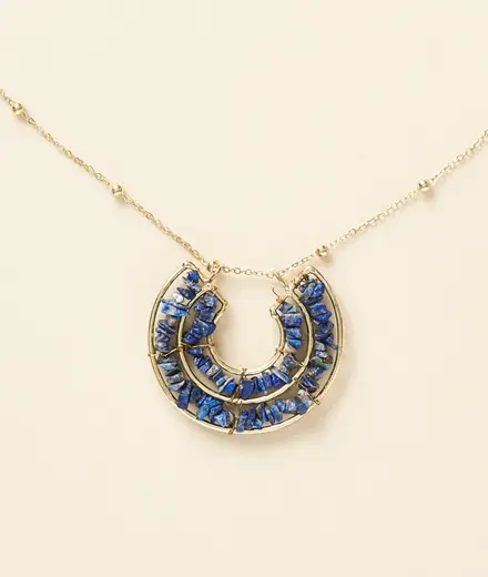 SHAMANI SEMI-PRECIOUS SODALITE NECKLACE - CRESCENT PENDANT